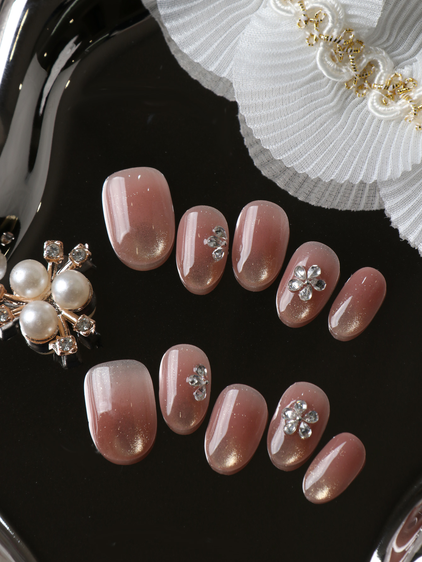 Pressed Flower Art - 10 faux ongles courts à presser